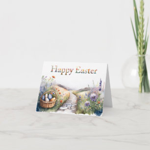 Tarjeta Festiva Cesta de Pascua de Flores Silvestres Feliz Pascua