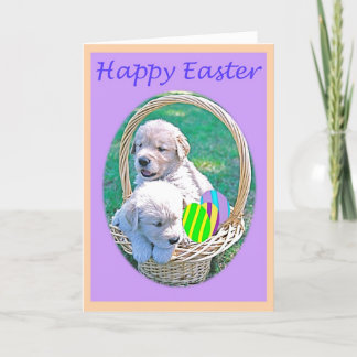 Tarjeta Festiva Cesta de Pascua del perrito del golden retriever