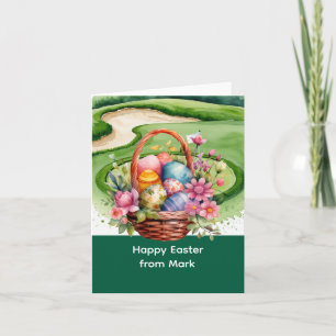 Tarjeta Festiva Cesta de Pascua en campo de golf para golfistas