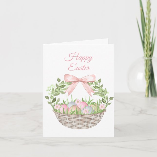 Tarjeta Festiva Cesta de Pascua Floral Rosa (Anverso)