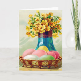 Tarjeta Festiva Cesta de Pascua Huevos de Colores Florero Margarit