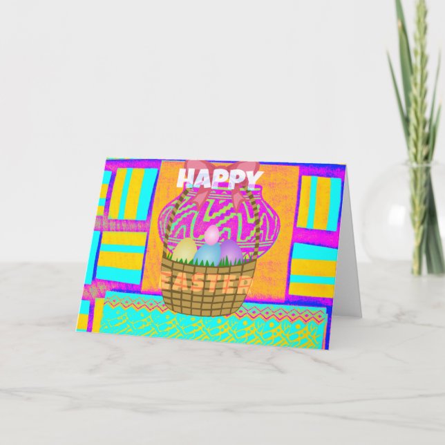 Tarjeta Festiva Cesta de Pascua inspirada en África Occidental y H (Anverso)