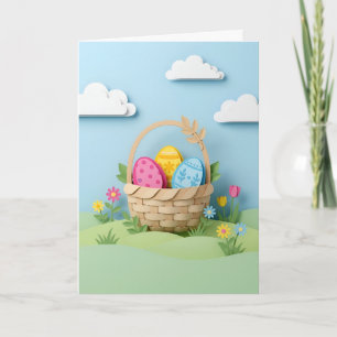 Tarjeta Festiva Cesta de Pascua inspiradora con flores de papel