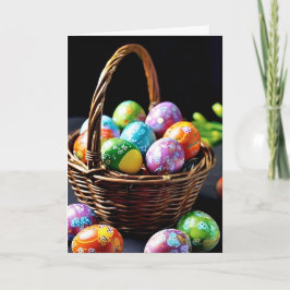 Tarjeta Festiva Cesta De Pascua Llena De Huevos Coloridos