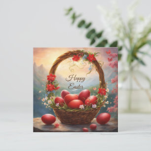 Tarjeta Festiva Cesta feliz de Pascua con huevos