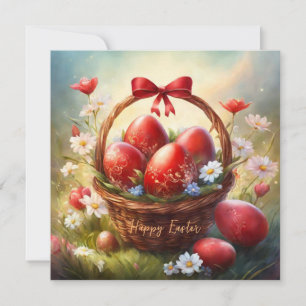Tarjeta Festiva Cesta feliz de Pascua con huevos