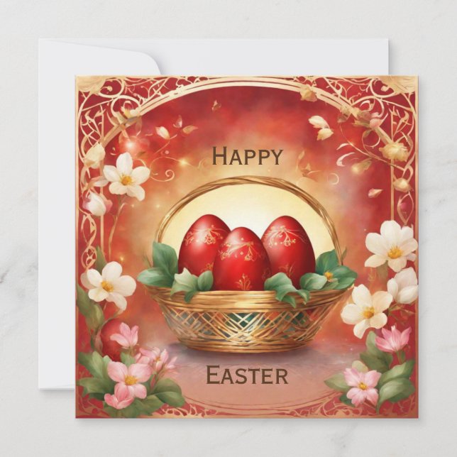Tarjeta Festiva Cesta feliz de Pascua con huevos (Anverso)