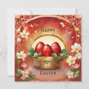 Tarjeta Festiva Cesta feliz de Pascua con huevos