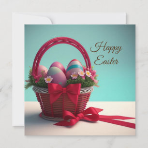 Tarjeta Festiva Cesta feliz de Pascua con huevos