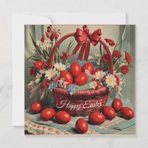 Tarjeta Festiva Cesta feliz de Pascua con huevos