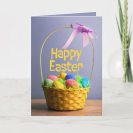 Tarjeta Festiva Cesta Feliz De Pascua Llena De Huevos