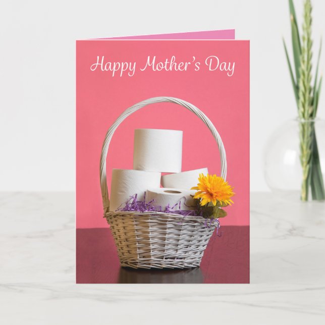 Tarjeta Festiva Cesta feliz del día de la madre llena de papel hig (Anverso)