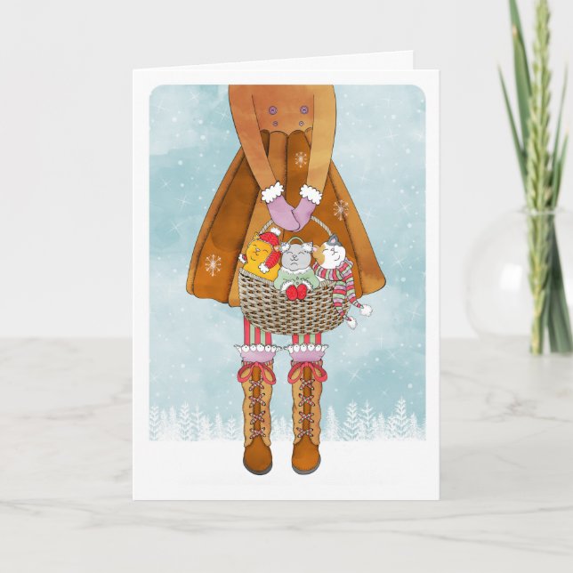 Tarjeta Festiva Cesta llena de gatitos (Anverso)