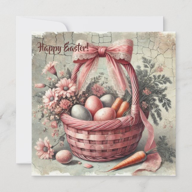 Tarjeta Festiva Cesta rústica retro de acuarela con huevos pastel (Anverso)