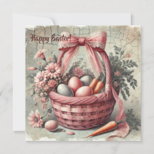Tarjeta Festiva Cesta rústica retro de acuarela con huevos pastel
