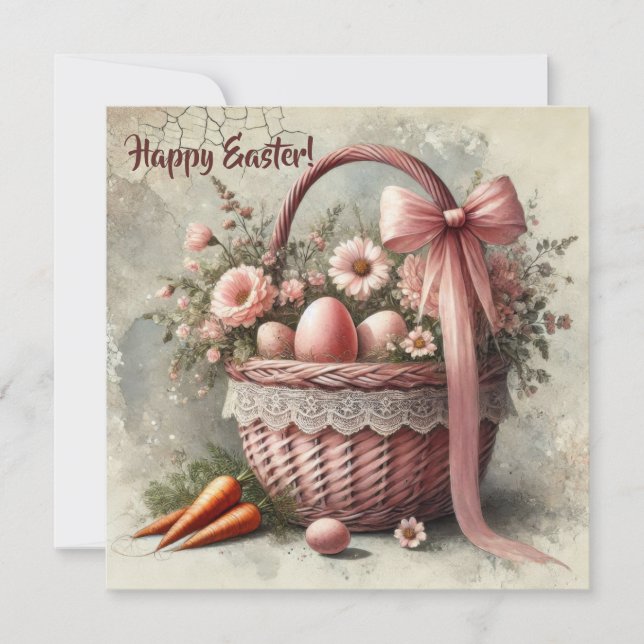 Tarjeta Festiva Cesta rústica vintage con huevos y zanahorias past (Anverso)