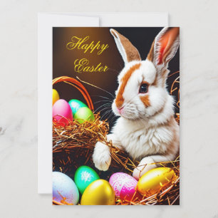 Tarjeta Festiva Cesta y huevos de conejo de Pascua 