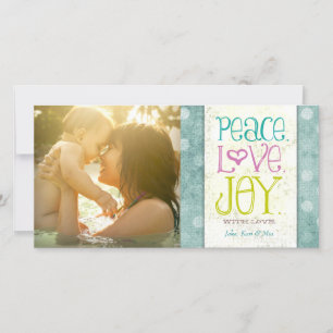 Tarjeta Festiva CG Peace Love and Joy Aqua Dots