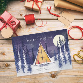 Tarjeta Festiva Chalet de esquí A Frame ilustrado de invierno
