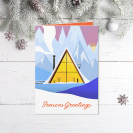 Tarjeta Festiva Chalet de esquí A Frame retro de invierno