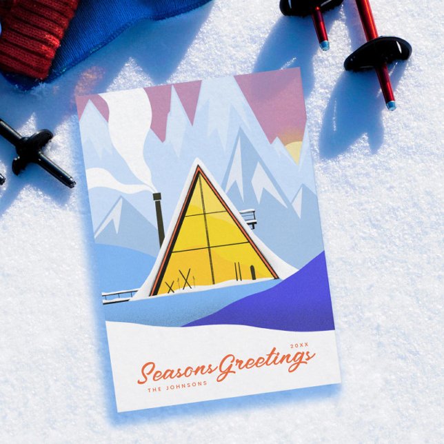 Tarjeta Festiva Chalet de esquí retro A Frame de invierno (Subido por el creador)