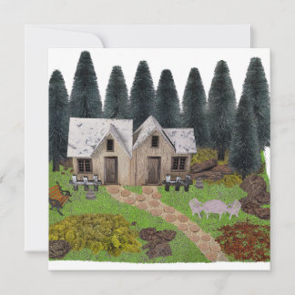 Tarjeta Festiva Chalet rústico con piedras escalonadas para campam