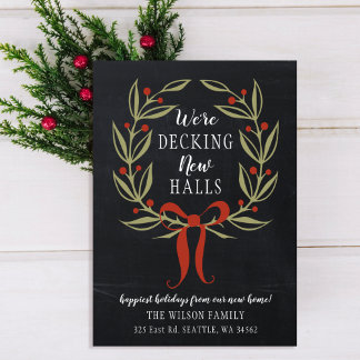 Tarjeta Festiva Chalk Decking The New Halls Moving Announcement