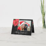 Tarjeta Festiva Chalkboard Botanical Merry Christmas Photo<br><div class="desc">Elegante Poinsettia con fondo de Chalkboard y Navidades de marcos plateados Tarjeta de vacaciones que puedes personalizar con tu propio nombre y fotos. Por favor,  reemplace las fotos de muestra con las suyas. Foto cortesía de https://pixabay.com/es/users/yamabsm-1300729/</div>