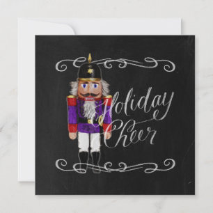 Tarjeta Festiva Chalkboard Chalkboard Morado y Red Nutcracker
