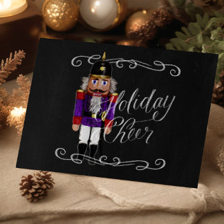 Tarjeta Festiva Chalkboard Chalkboard Morado y Red Nutcracker