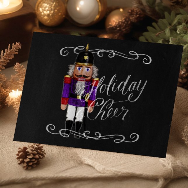 Tarjeta Festiva Chalkboard Chalkboard Morado y Red Nutcracker (Subido por el creador)