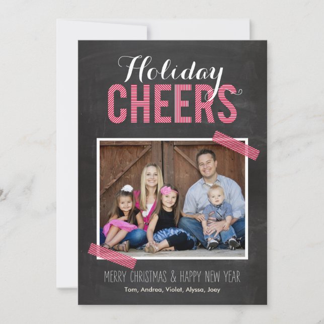 Tarjeta Festiva Chalkboard Cheers Holiday Photo Cards (Anverso)