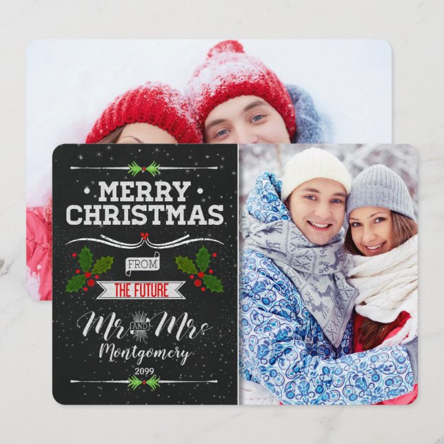 Tarjeta Festiva Chalkboard Future Sr. y Sra. Navidades 2 Foto (Anverso / Reverso)