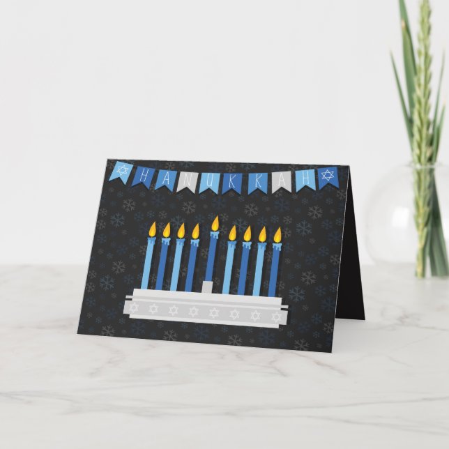 Tarjeta Festiva Chalkboard Hanukkah Snowflakes (Anverso)