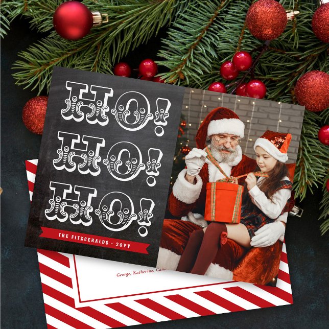Tarjeta Festiva Chalkboard HO HO HO HO Holiday Christmas Photo Car (Subido por el creador)