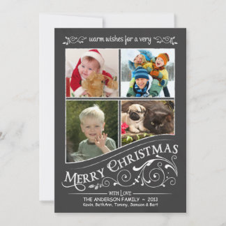 Tarjeta Festiva Chalkboard Merry Christmas 4-Photo Flat Card