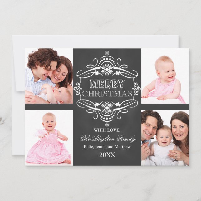 Tarjeta Festiva Chalkboard Merry Christmas Holiday Photo Card (Anverso)
