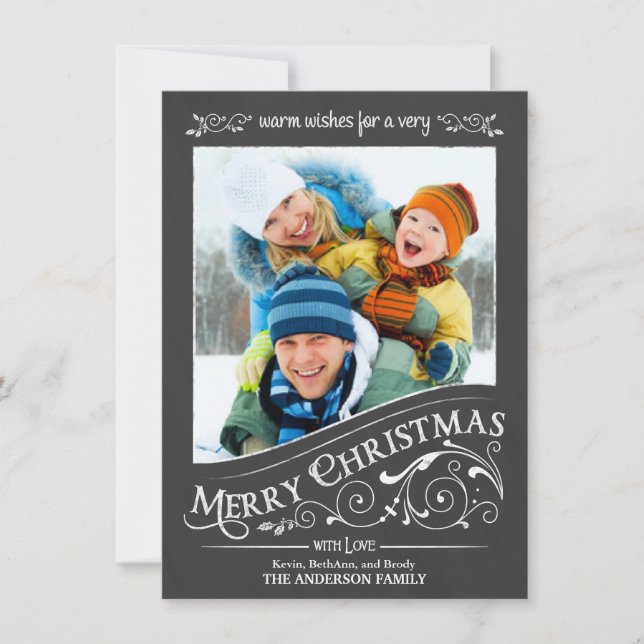 Tarjeta Festiva Chalkboard Merry Christmas Photo Flat Card (Anverso)