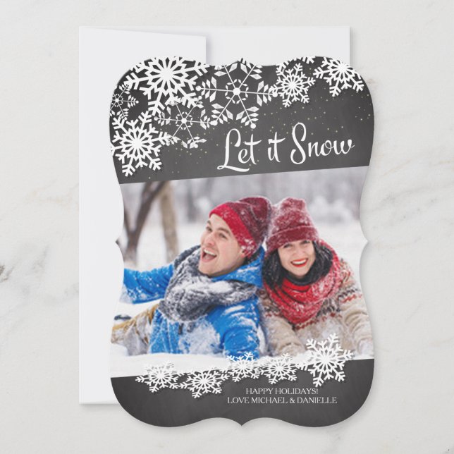 Tarjeta Festiva Chalkboard moderno deja que nieve haga foto de cop (Anverso)