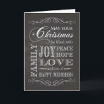 Tarjeta Festiva Chalkboard - Navidades llenos de Joy Peace Hope<br><div class="desc">La moderna tarjeta de Navidades de pizarra que dice: "Que tus Navidades se llenen de alegría,  paz,  esperanza,  familia,  amor y muchos Recuerdos felices". Diseñado por Simply Put by Robn. ornamentos arriba e abajo de Free Photoshop Org.</div>