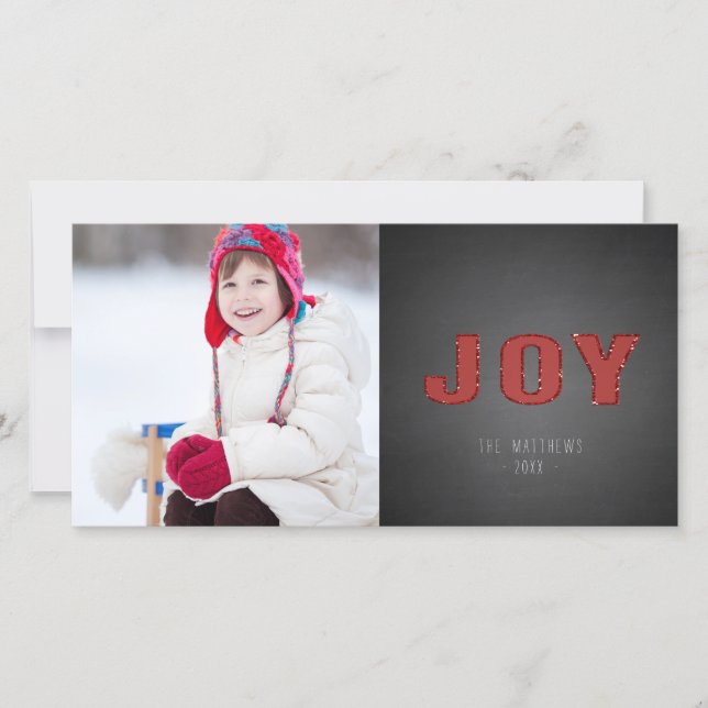 Tarjeta Festiva Chalkboard Photo Holiday Greeting | Red Joy (Anverso)