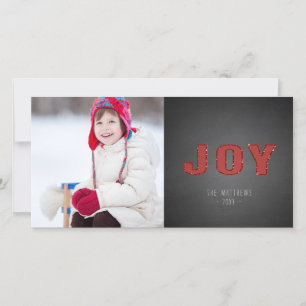 Tarjeta Festiva Chalkboard Photo Holiday Greeting   Red Joy