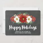 Tarjeta Festiva Chalkboard Red Floral Navidades Cards Business<br><div class="desc">navidades de negocios de personalizable tarjetas de vacaciones con un patrón rústico de pizarra y flores de época rojas y blancas. Personalizar estas tarjetas con tu propio texto para un saludo de vacaciones único para clientes y empleados.</div>