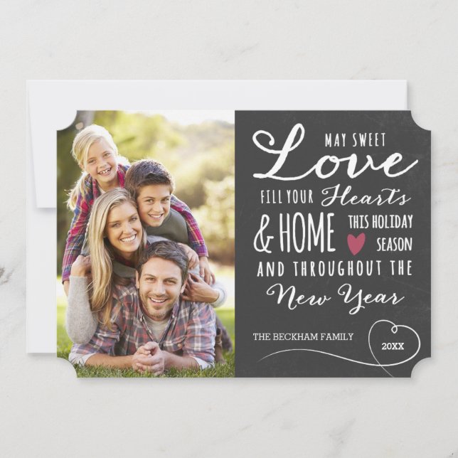 Tarjeta Festiva Chalkboard Sweet Love Holiday Photo Card (Anverso)