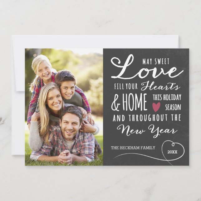 Tarjeta Festiva Chalkboard Sweet Love Holiday Photo Card (Anverso)