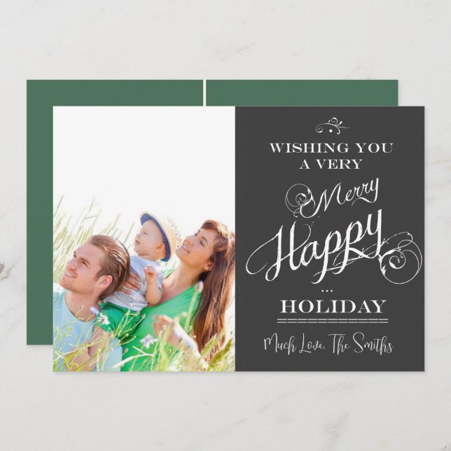 Tarjeta Festiva Chalkboard Typography Christmas photo card (Anverso / Reverso)