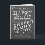 Tarjeta Festiva Chalkboard Vintage Style Happy Holiday<br><div class="desc">La tipografía de inspiración vintage le da a esta carta de señas estilo chalkboard feliz de vacaciones un ambiente encantador y festivo con detalles de ramas huecas. Personalizar con el año,  nombre de la familia,  foto y mensaje pre-impreso personalizado para hacer de esto verdaderamente uno de los tipos.</div>