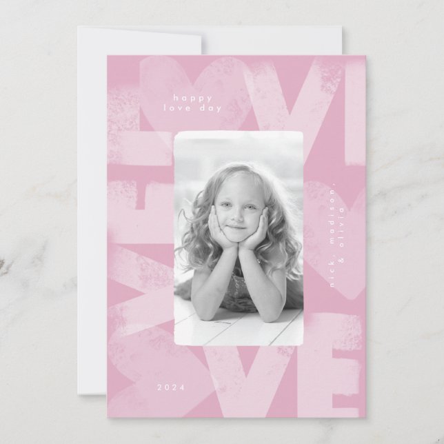 Tarjeta Festiva Chalky Graffiti Fun Pink Valentine Photo Card (Anverso)