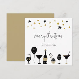Tarjeta Festiva Champagne Coctail Gold Black Merry Christmas