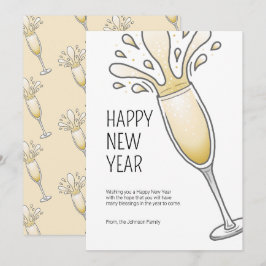 Tarjeta Festiva Champagne de Año Nuevo Feliz